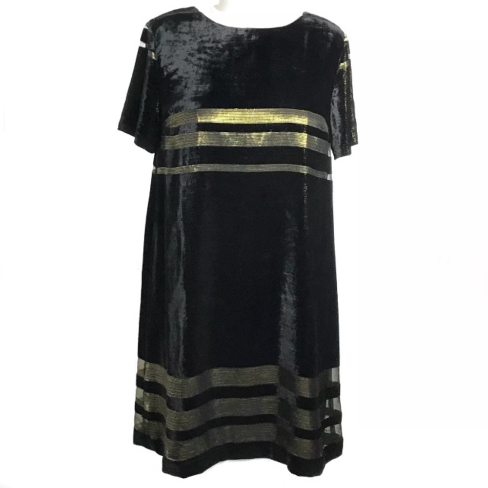 Velvet Feel Lurex Short Sleeves Dress Gold Stripes